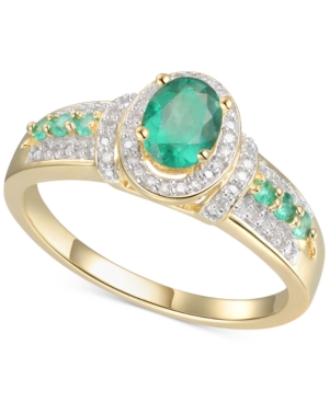 image of Emerald (5/8 ct. t.w.) & Diamond (5/8 ct. t.w.) Statement Ring in 14k Gold Over Sterling Silver