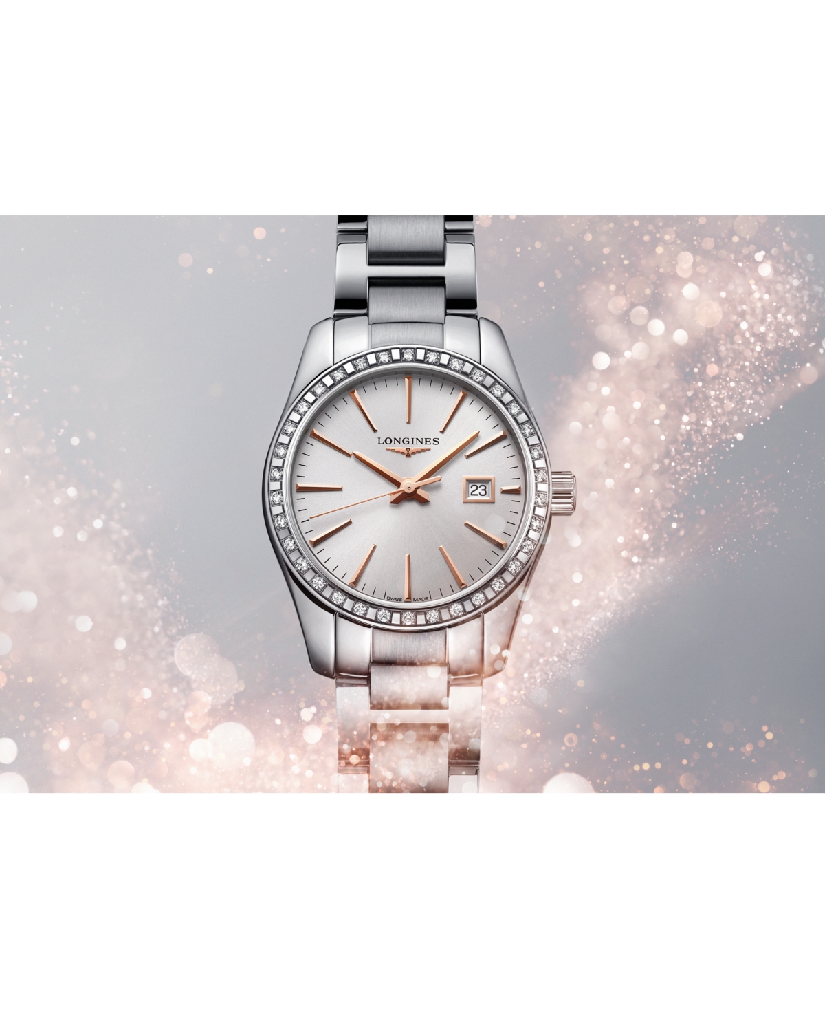 Shop Longines Women's Swiss Conquest Classic Diamond (5/8 Ct. T.w.) Stainless Steel Bracelet Watch 29mm In No Color