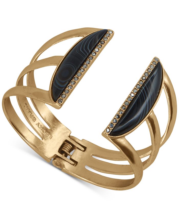 Lucky Brand Gold-Tone Pavé & Stone Triple-Row Cuff Bracelet - Macy's