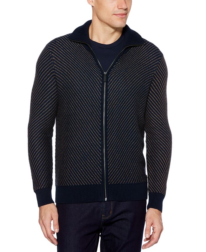 Perry Ellis Men's Chevron Stitch Full Zip Sweater - Macy's