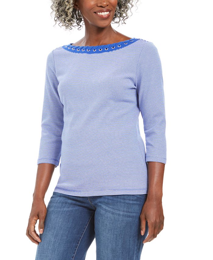 Karen Scott Womens Cotton Lace Hem Top Purple Size Small main image 0