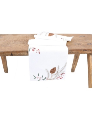 Manor Luxe Pinecone and Berry Embroidered Christmas Table Runner
