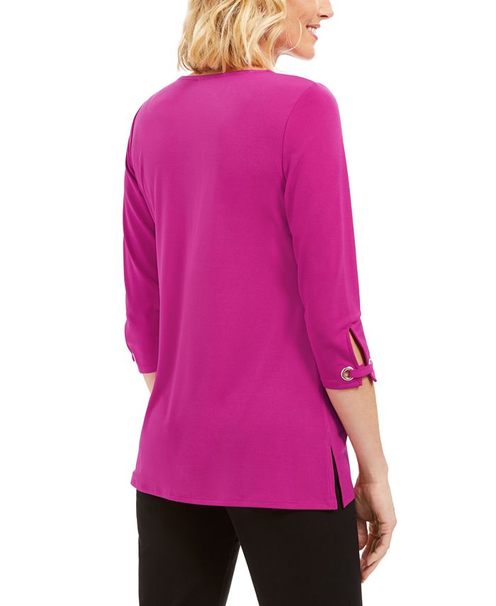 JM Collection Womens Lace Up Lace Top