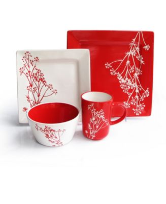 American Atelier Blossom Branch Red 16 Pc Dinnerware Set - Macy's