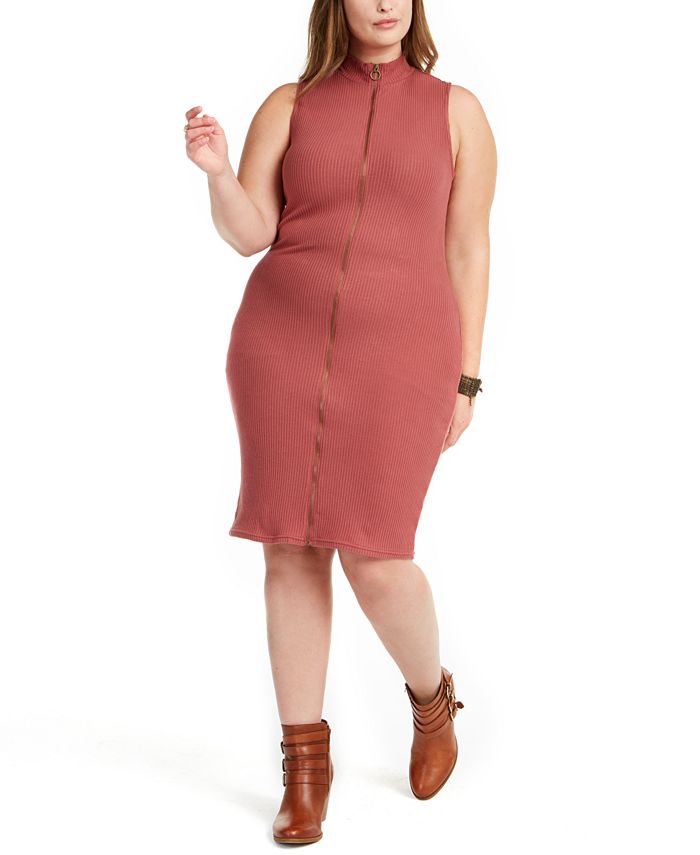 Planet Gold Trendy Plus Size Juniors Sleeveless Zip Front Sweater