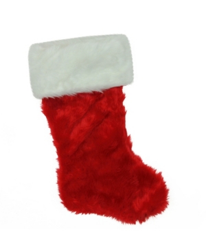 Northlight 20" Traditional Red With White Cuff Extra Plush Christmas Stocking In White