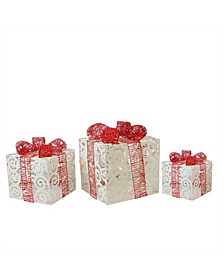 Set of 3 Lighted Sparkling White Swirl Glitter Gift Boxes Christmas Yard Art Decorations
