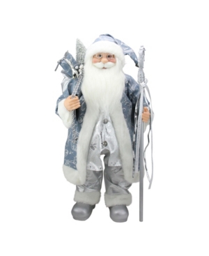 Northlight 25" Ice Palace Standing Santa Claus In Blue And Silver Holding A Staff Christmas Figure