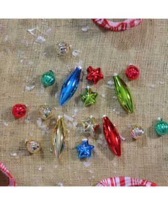16-Piece Set of Multi-Color Finial Ball and Star Shaped Christmas Ornaments 4" 100mm