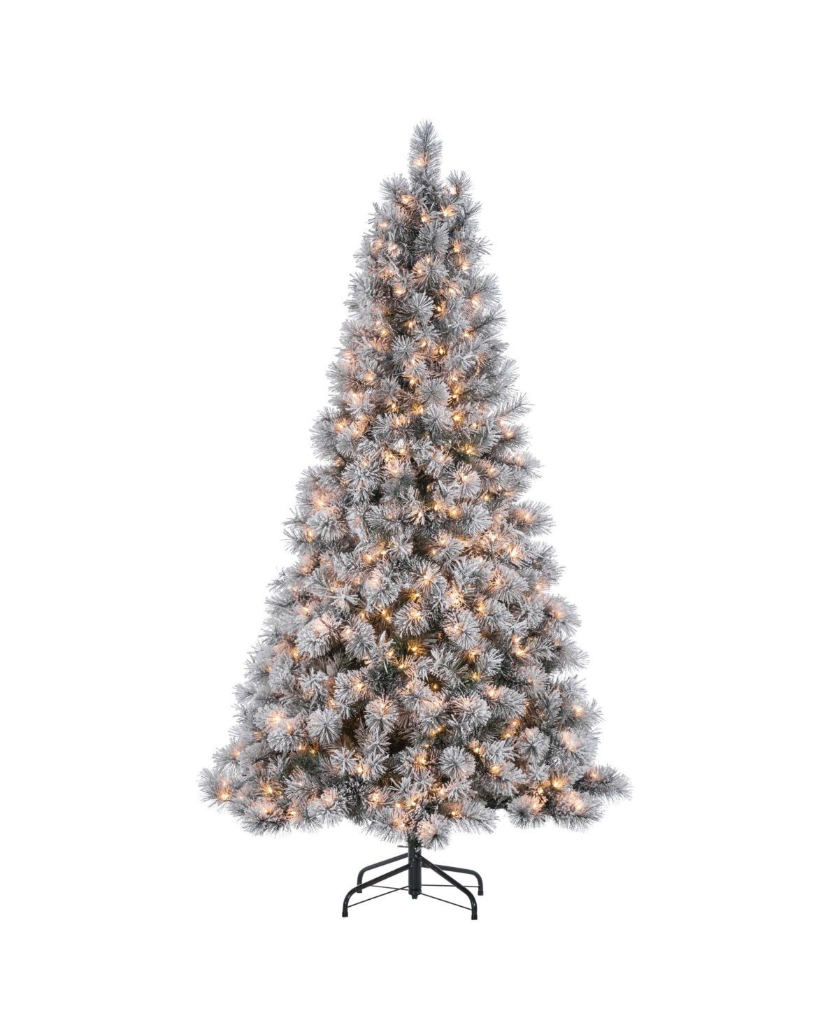 7.5-Foot High Flocked Pre-Lit Hard Mixed Needle Boise Pine with Warm White Lights - White