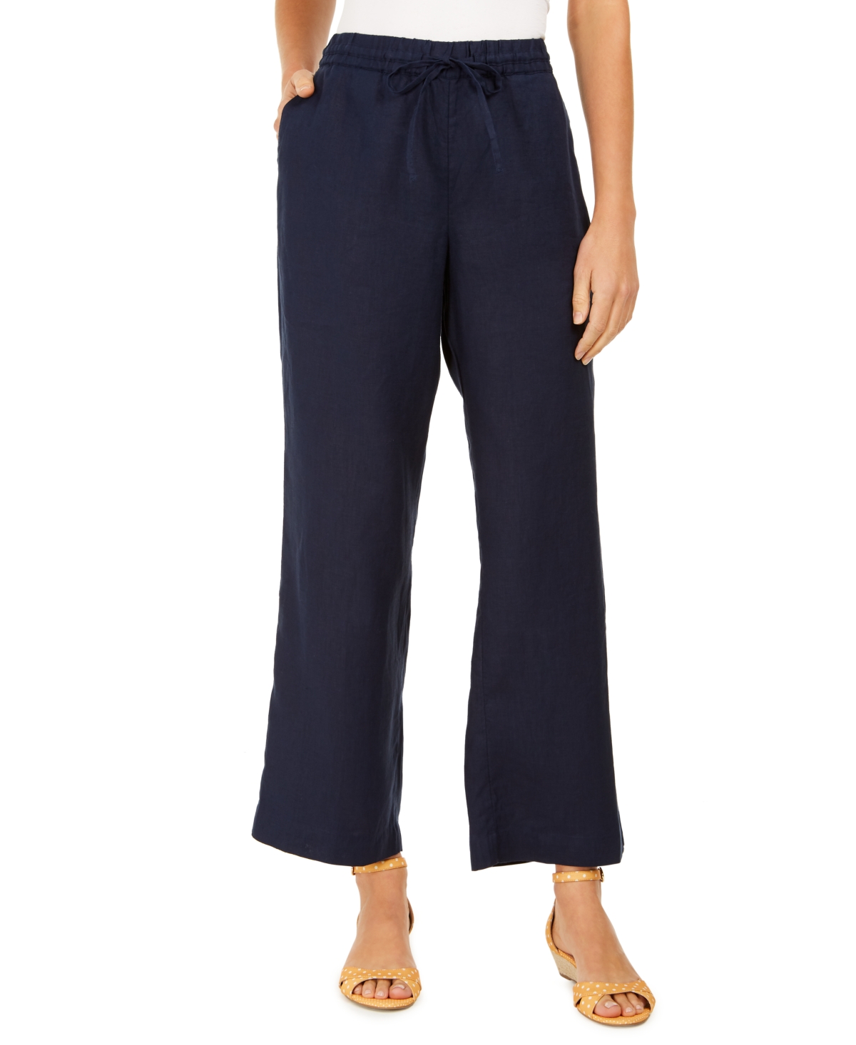 Shop Charter Club Women's 100% Linen Drawstring Pants, Created For Macy's In Intrepid Blue