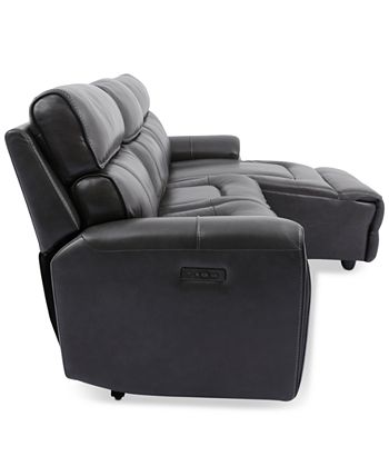 Furniture - Hutchenson 3-Pc. Leather Chaise Sectional with Power Recliner and Power Headrest