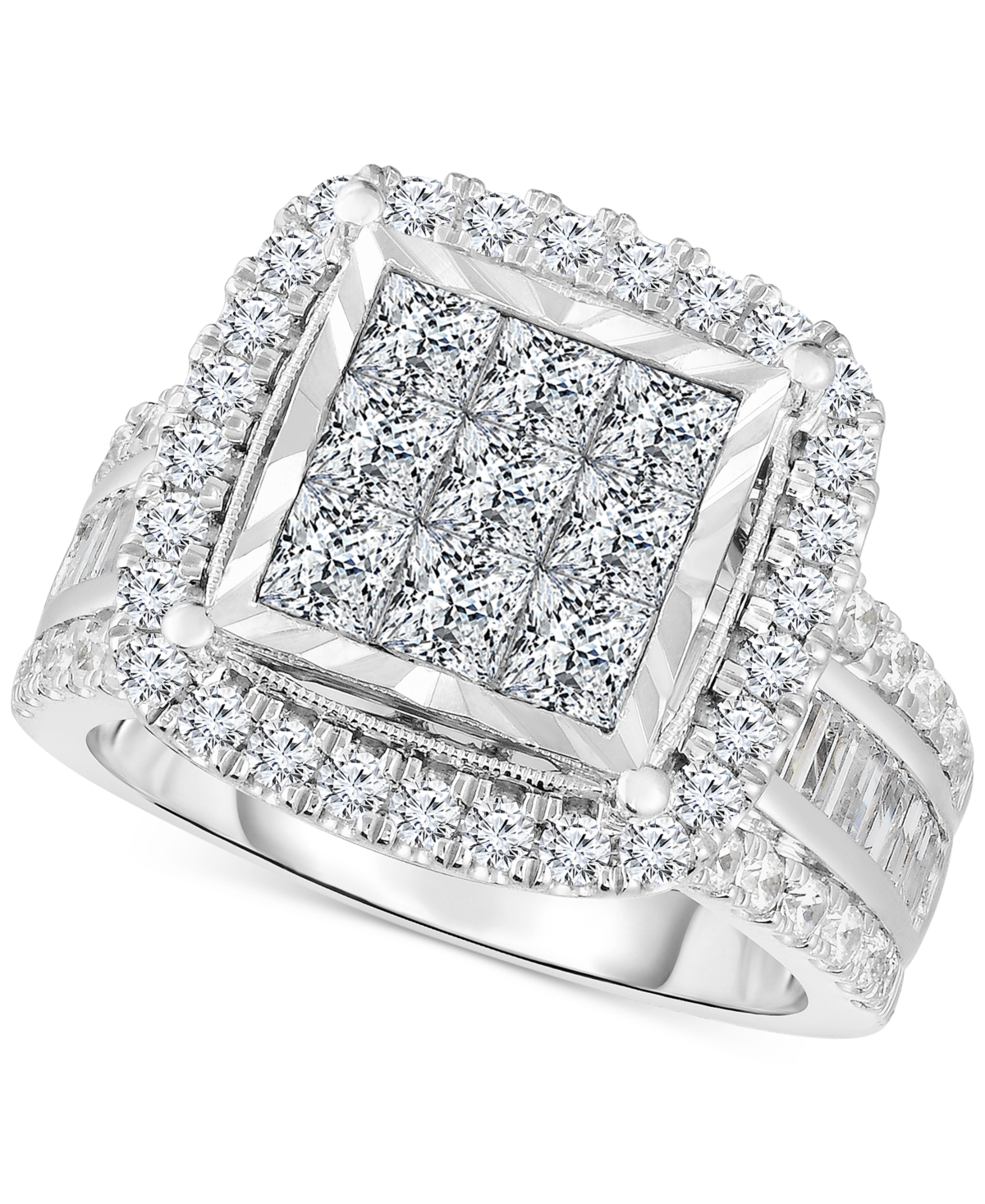 Diamond Halo Cluster Engagement Ring (3 ct. t.w.) in 10k White Gold - White Gold