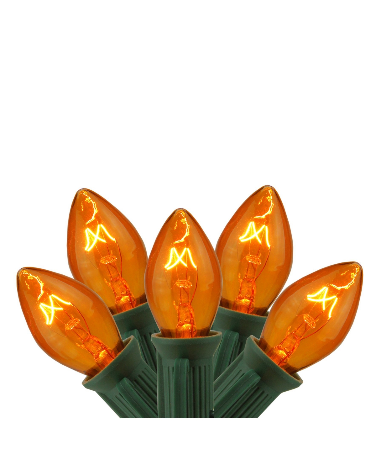 Set of 25 Transparent Orange C7 Christmas Lights 12" Spacing - Green Wire - Orange