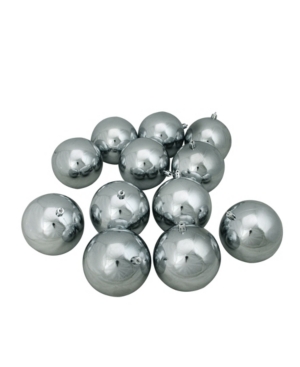 Northlight 12ct Pewter Gray Shatterproof Shiny Christmas Ball Ornaments 4" 100mm