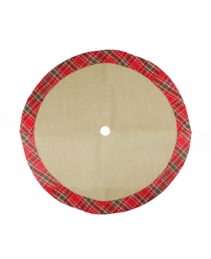 Northlight 20" Rustic Burlap Mini Christmas Tree Skirt With Red Plaid Border In Brown