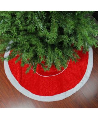 48" Quilted Red Velvet Christmas Tree Skirt with White Cord and Faux Fur Border