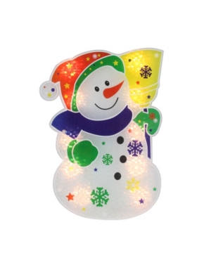 Northlight 12.5" Lighted Holographic Snowman Christmas Window Silhouette Decoration In Red