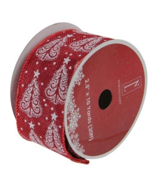 Northlight Cranberry Red And White Trees Burlap Wired Christmas Craft Ribbon 2.5" X 10 Yards