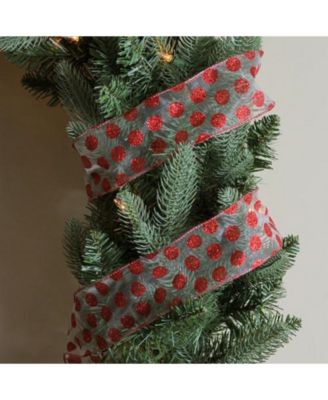 Silver and Red Glittering Polka Dots Wired Christmas Craft Ribbon 2.5" x 10 Yards