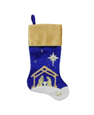 Northlight 20.5" Blue And Gold Nativity Scene Christmas Stocking With Gold Cuff In Blue