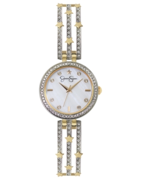 image of Jessica Simpson Women-s Gold Star Accent Adjustable Silver Tone Bangle Watch 33mm