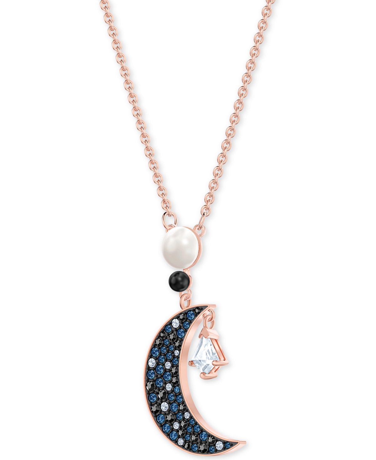 Swarovski Rose Gold-Tone Imitation Pearl & Crystal Moon Pendant Necklace, 15-5/8
