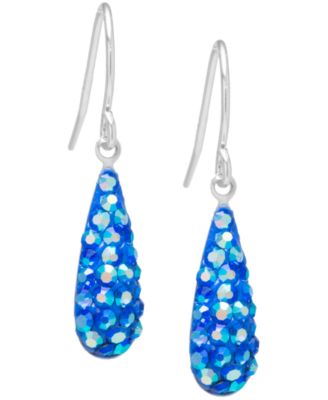 Macy's - Blue Crystal Pav&eacute; Elongated Teardrop Earrings in Sterling Silver