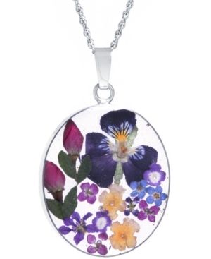 image of Medium Oval Dried Flower Medal Pendant with 18