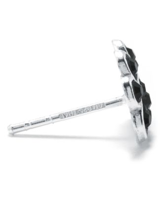 Jet Pav&eacute; Paw Print Stud Earrings in Sterling Silver