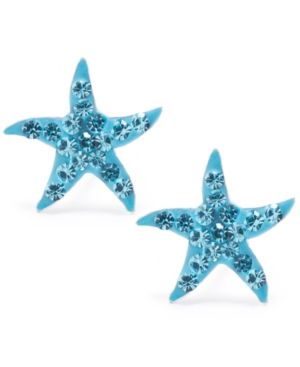 image of Light Aqua Pave Crystal Starfish Stud Earrings set in Sterling Silver