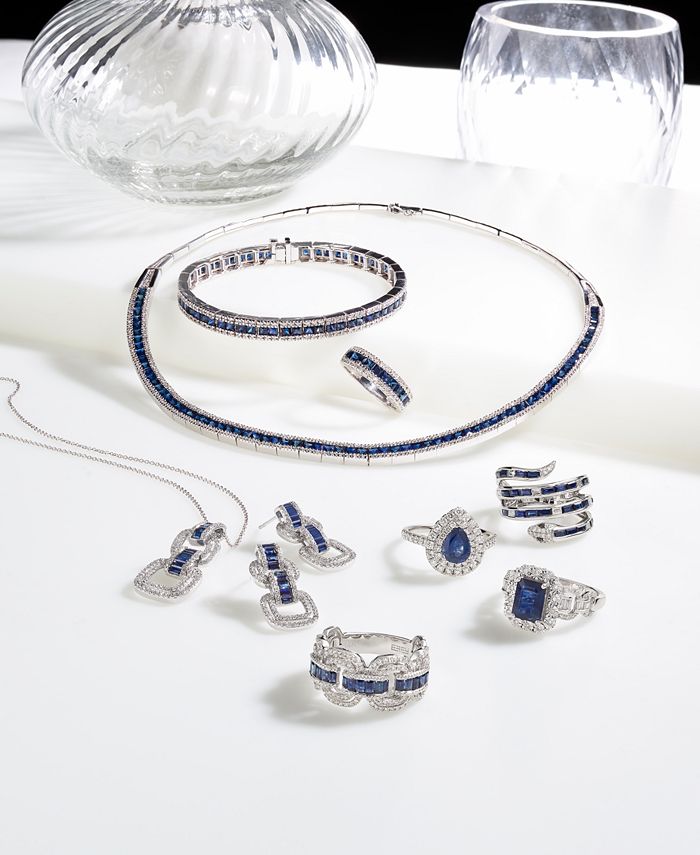 EFFY Collection - Sapphire (10-1/10 ct. t.w.) & Diamond (1-1/5 ct. t.w.) Fancy 18" Collar Necklace in 14k White Gold