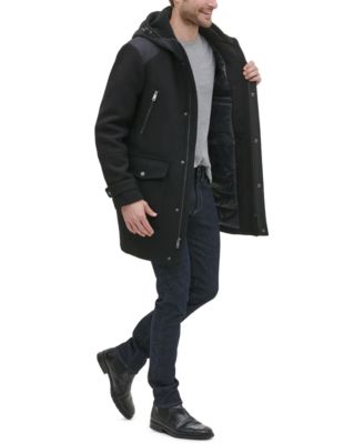 kenneth cole hooded mixed media coat