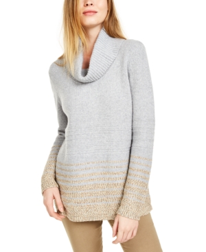 Calvin Klein Striped Turtleneck Sweater In Heather Granite