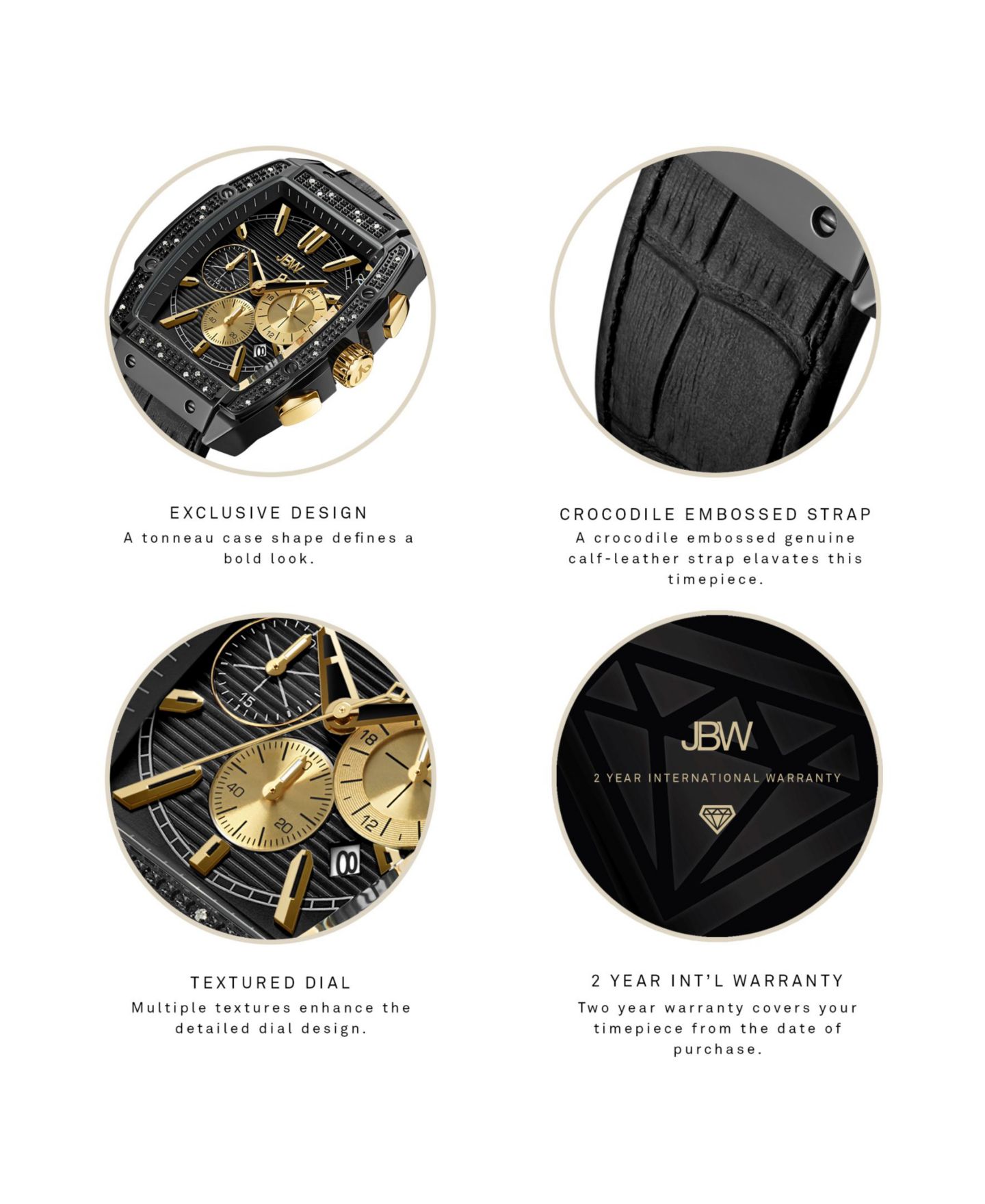 Мужские часы Jbw Echelon Diamond (1/4 ct. t.w.) Watch in Black Ion-plated Stainless Steel 41mm, цвет: Чёрный — фото 5