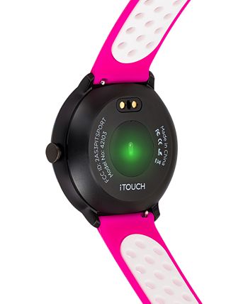 iTouch - Unisex Sport Fuchsia & White Silicone Strap Touchscreen Smart Watch 43.2mm