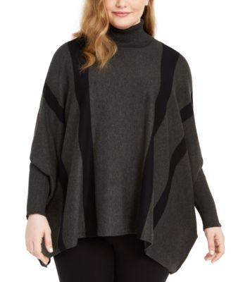 Alfani - Plus Size Striped Poncho Sweater