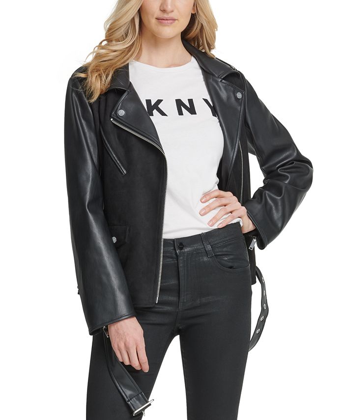 DKNY Belted MixedMedia Moto Jacket Macy's
