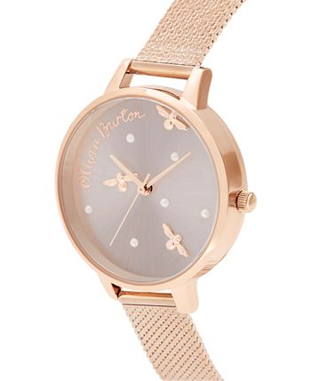 Olivia Burton - Women's Pearly Queen Rose Gold-Tone Stainless Steel Mesh Bracelet Watch 34mm