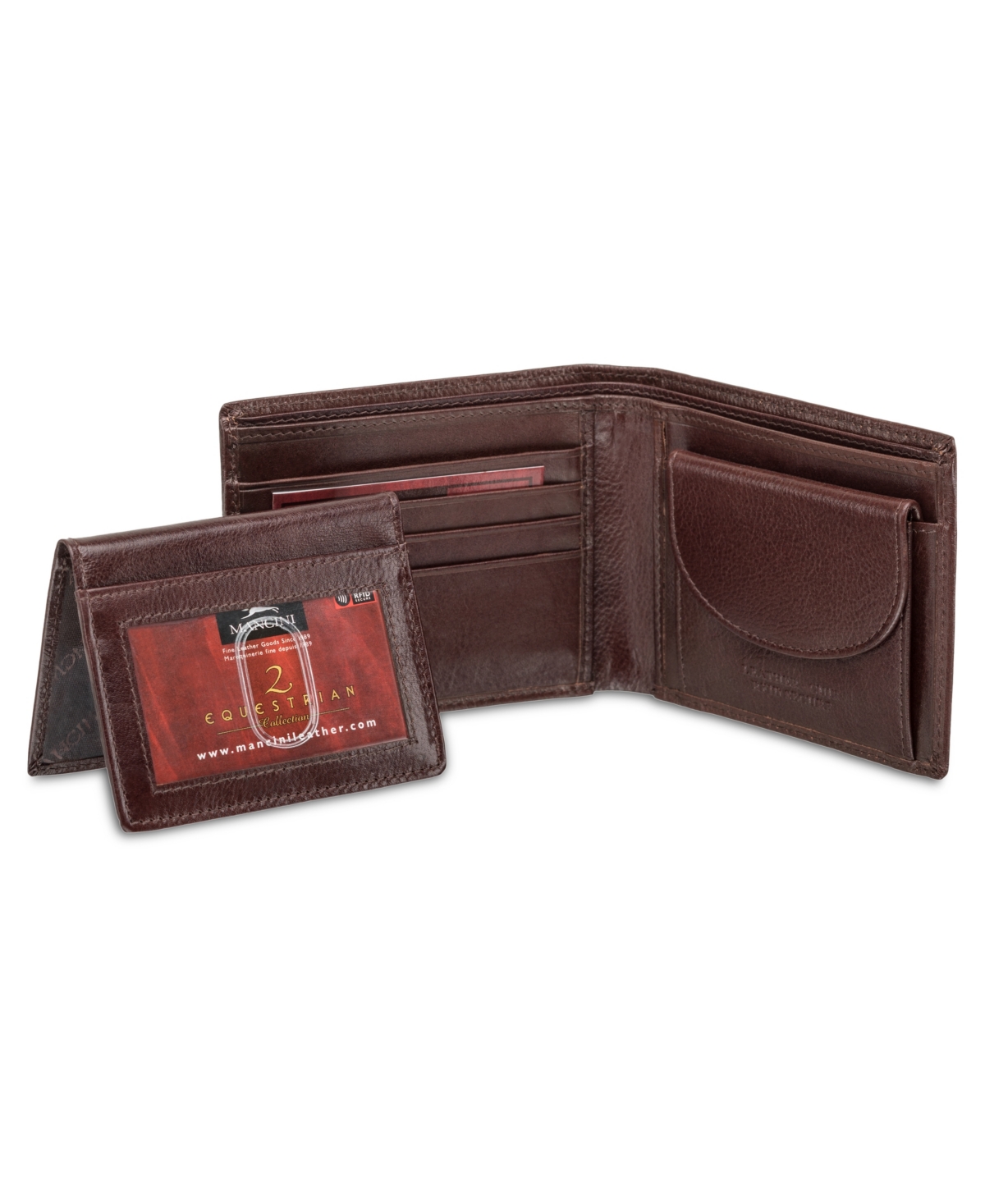 Men's Mancini Equestrian2 Collection Rfid Secure Billfold with Removable Left Wing Passcase and Coin Pocket