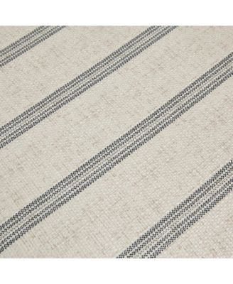 Martha Stewart Ellen Farmhouse 18"W Stripe Upholstered Hexagon Accent Ottoman