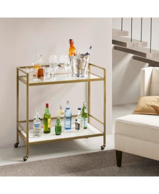 Martha Stewart Collection Martha Stewart Lionel 34"W Modern 2 Tier Bar Cart on Wheels with Antique Golden Frame