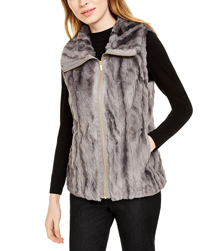 Calvin Klein Marled Faux-Fur Vest & Reviews - Sweaters - Women - Macy's