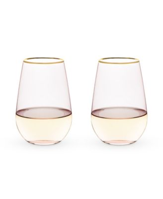 Rose Crystal Stemless Wine Glass, Set of 2