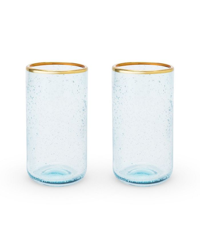 Twine Aqua Bubble Gold Rim Glass Tumblers, Set of 2, 16 Oz - Blue