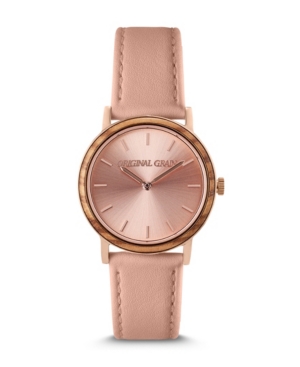 image of Original Grain Women-s Rose Gold Paired with Plush Genuine Leather Band Watch 34mm