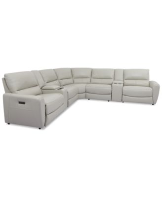 Danvors 7-Pc. Leather Sectional Sofa with 4 Power Recliners, Power Headrests, and 2 Consoles