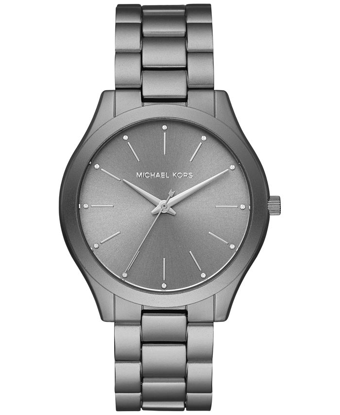 Michael Kors Women's Slim Runway Gunmetal Gray Aluminum Bracelet Watch ...