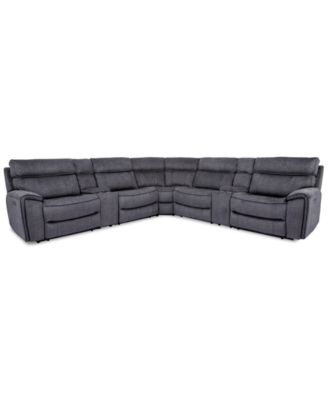 Furniture - Hutchenson 7-Pc. Fabric Sectional with 2 Power Recliners, Power Headrests and 2 Consoles with USB