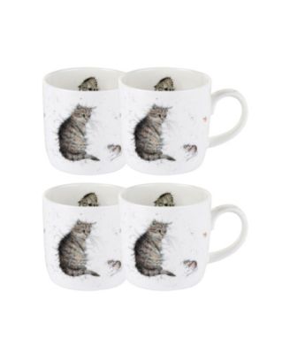 Wrendale Cat Mug Cat and Mouse  Set of 4